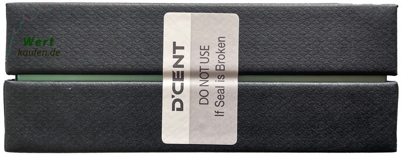 D'Cent Hardware-Wallet Verpackung seitlich mit Siegel