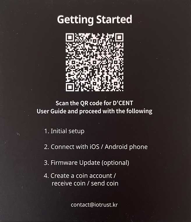 D'Cent Hardware-Wallet beiligende Karte Getting Started