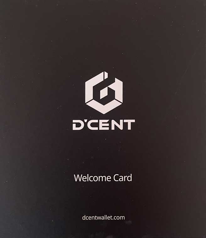 D'Cent Hardware-Wallet beiligende Karte Welcome Card