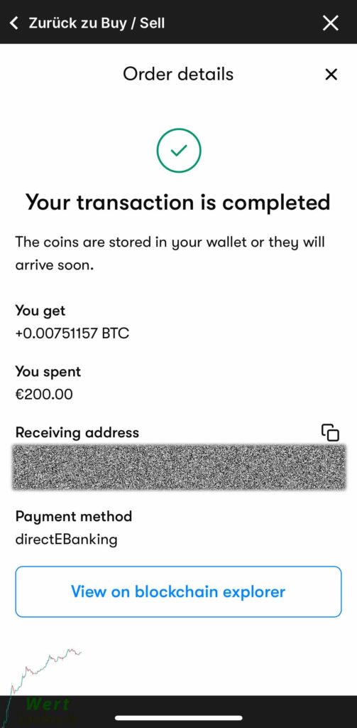 Bitcoin sicher kaufen am Handy mit dem Ledger - Transaktion erfolgreich